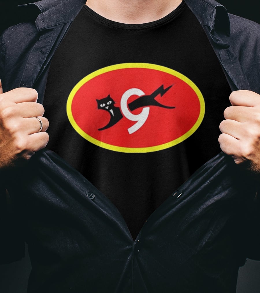 Eveready Black Cat 9 Lightning Bolt Red Oval T-Shirt