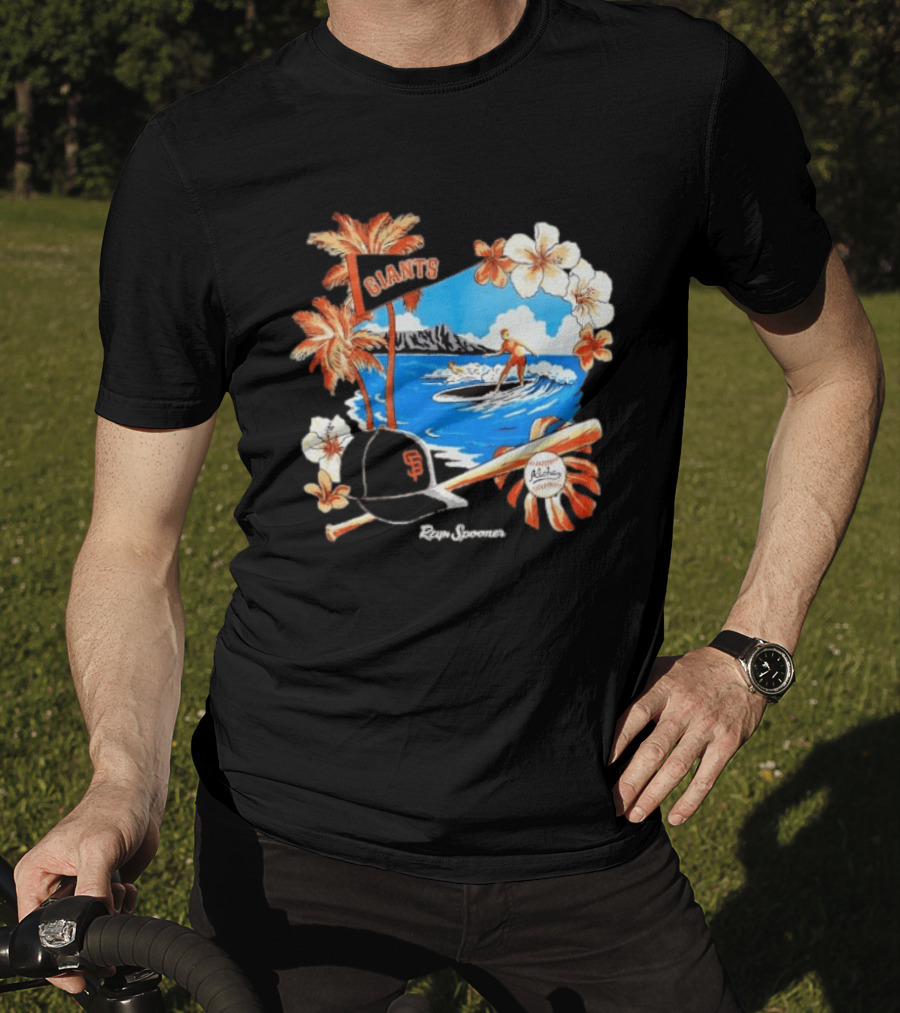 Giants Reyn Spooner Aloha Baseball Beach Surfing Floral Scene T-Shirt