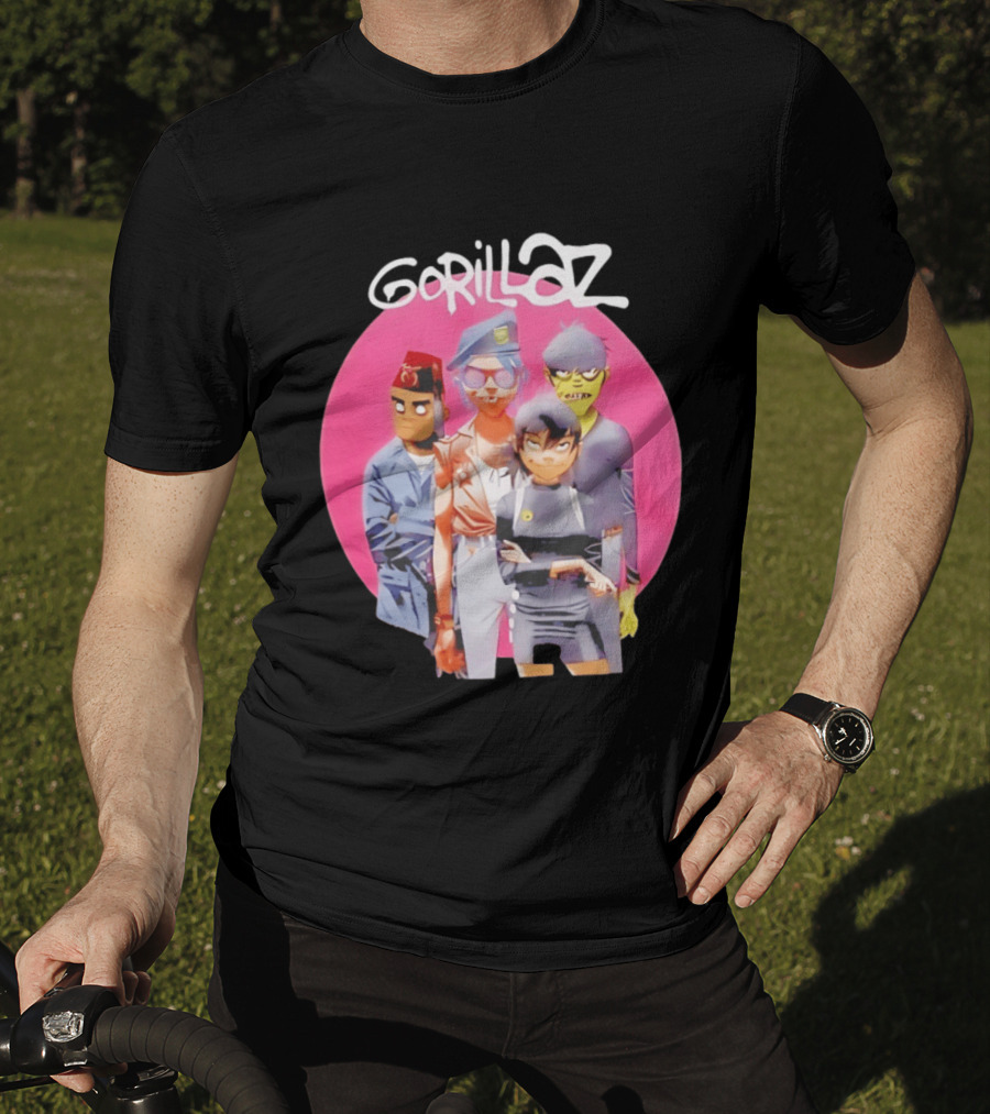 Gorillaz Humanz Group Characters On Pink T-Shirt