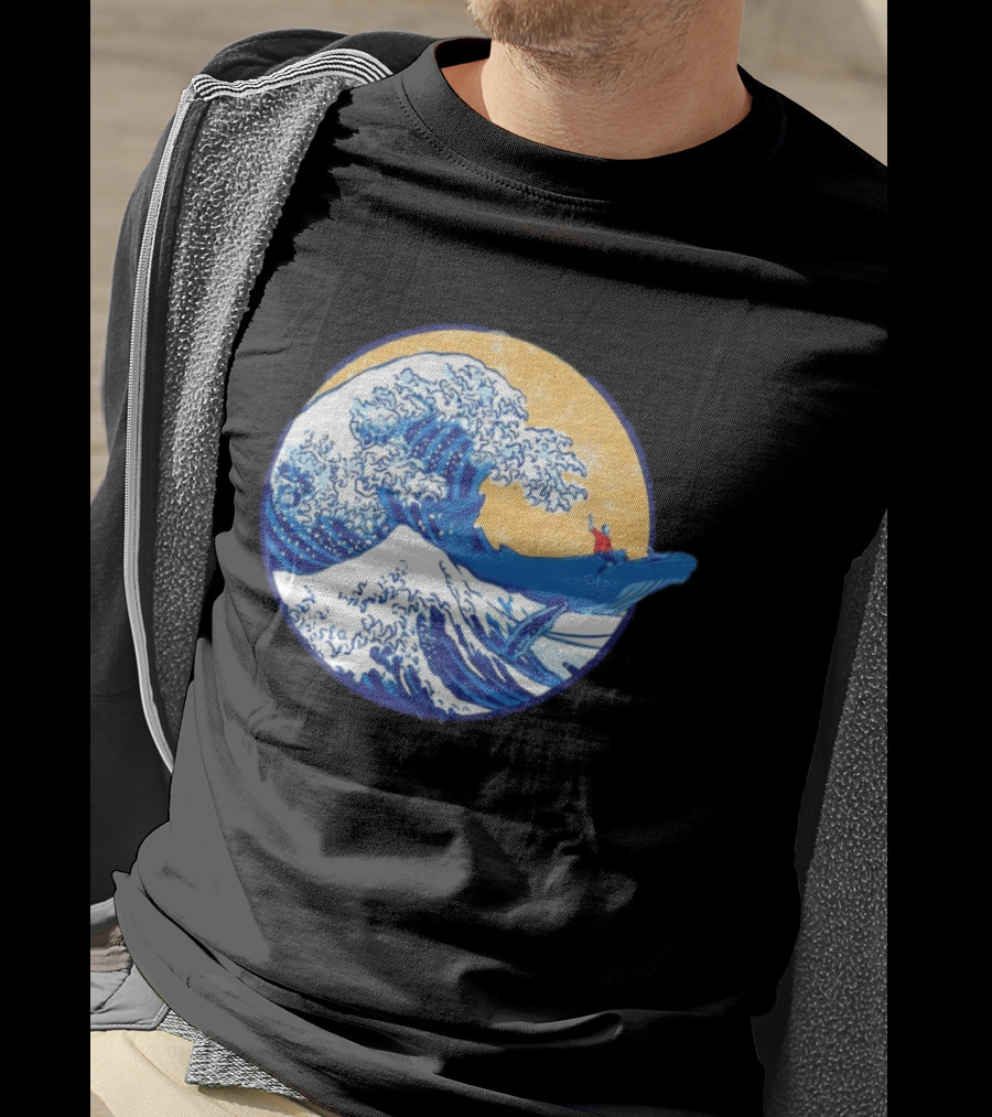 The Great Wave Meets The Great Beast With Whale Rider And Surfing Waves T-Shirt
