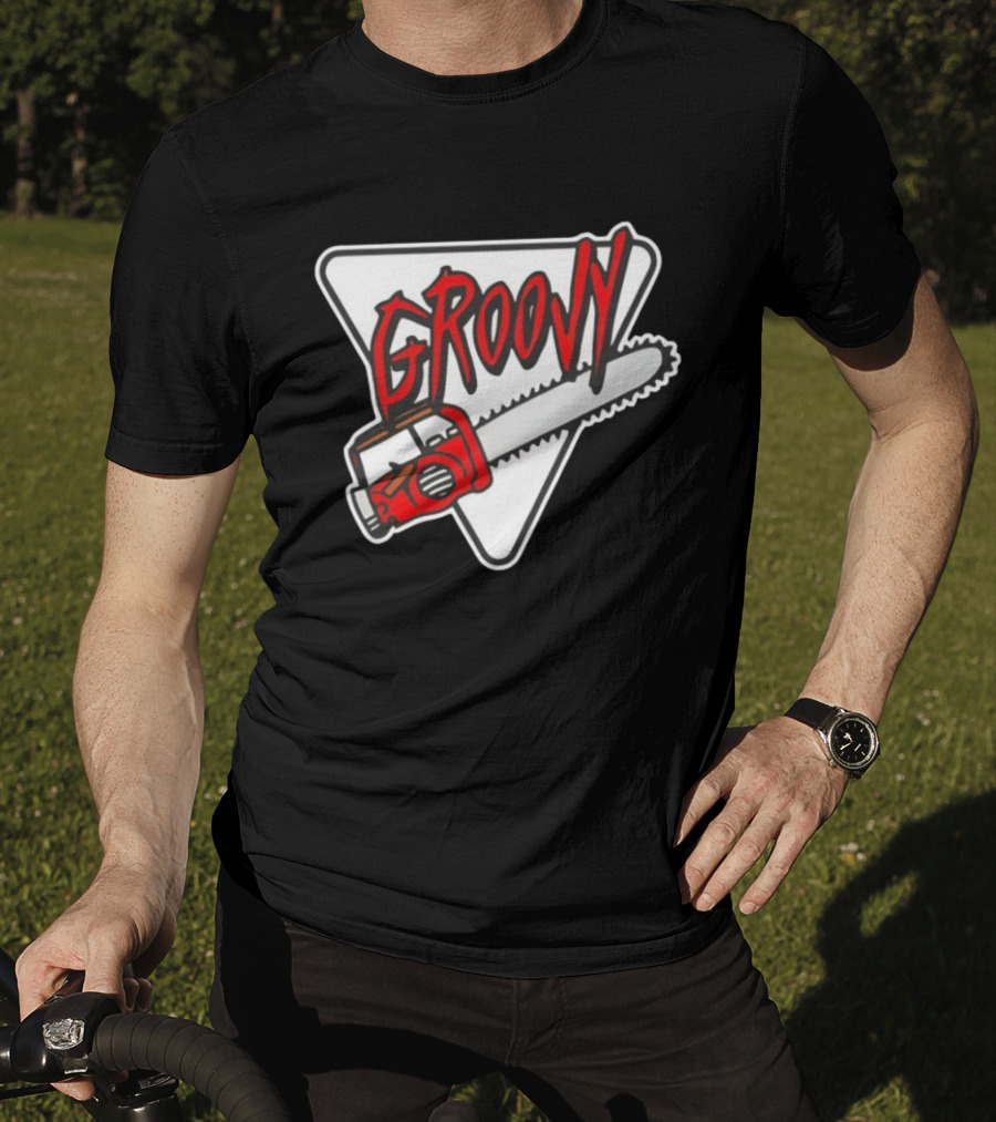 Groovy Chainsaw Retro Graphic Triangular T-Shirt
