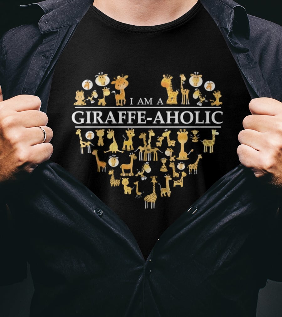 I Am A Giraffe Aholic Heart With Cartoon Giraffes T-Shirt