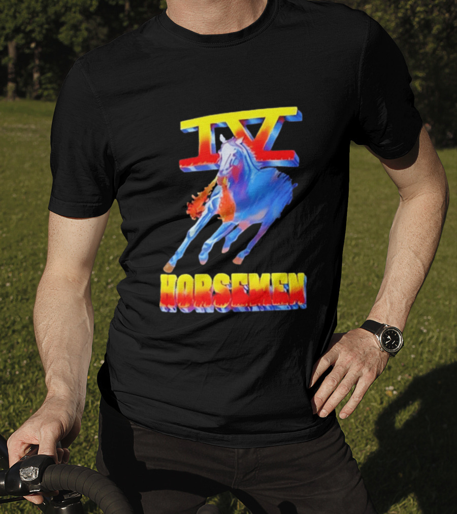 IV Horsemen Fire Breathing Blue Horse Flame Burst T-Shirt