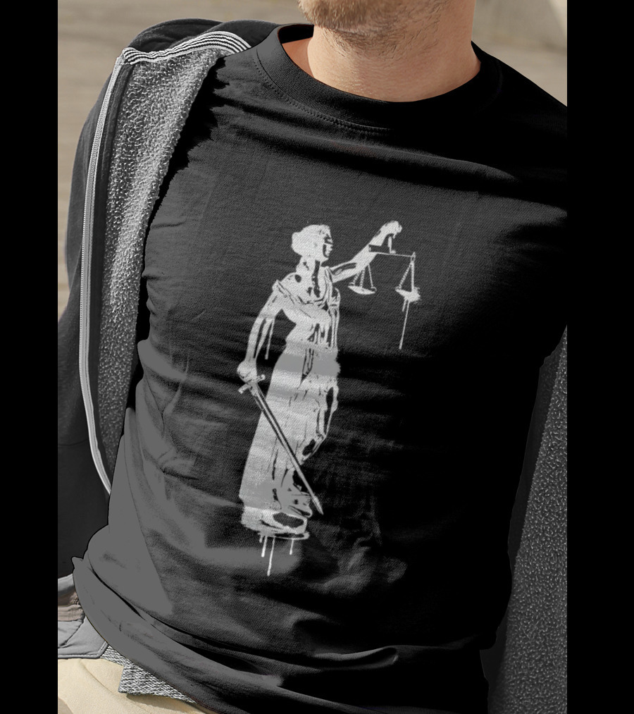 Blindfolded Justice Holding Scales And Sword T-Shirt