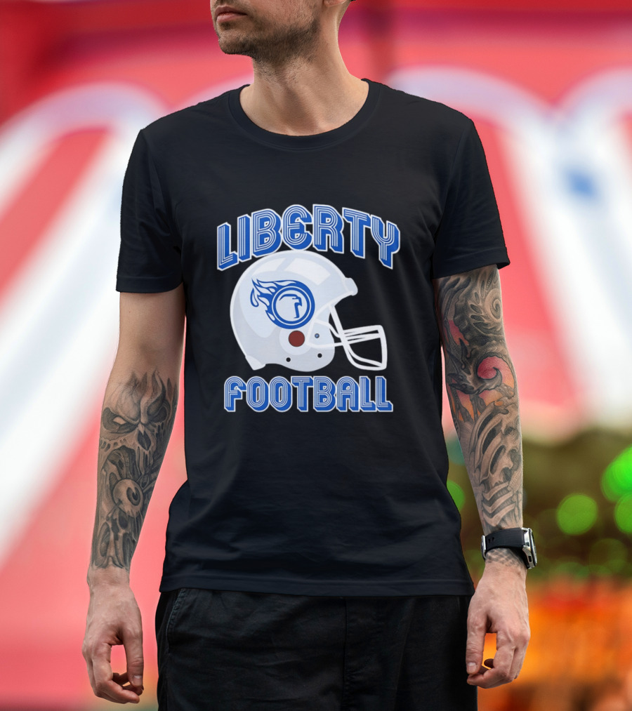 Liberty Football Helmet Flames Icon Blue T-Shirt