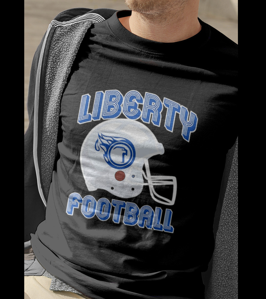 Liberty Football Helmet Flames Icon Blue T-Shirt