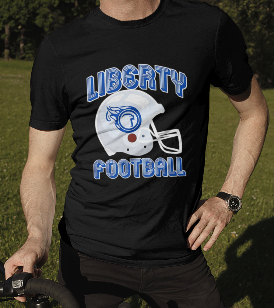 Liberty Football Helmet Flames Icon Blue T-Shirt
