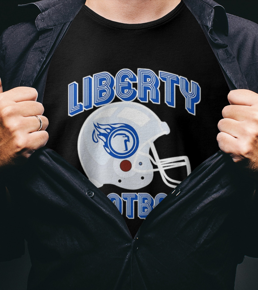 Liberty Football Helmet Flames Icon Blue T-Shirt