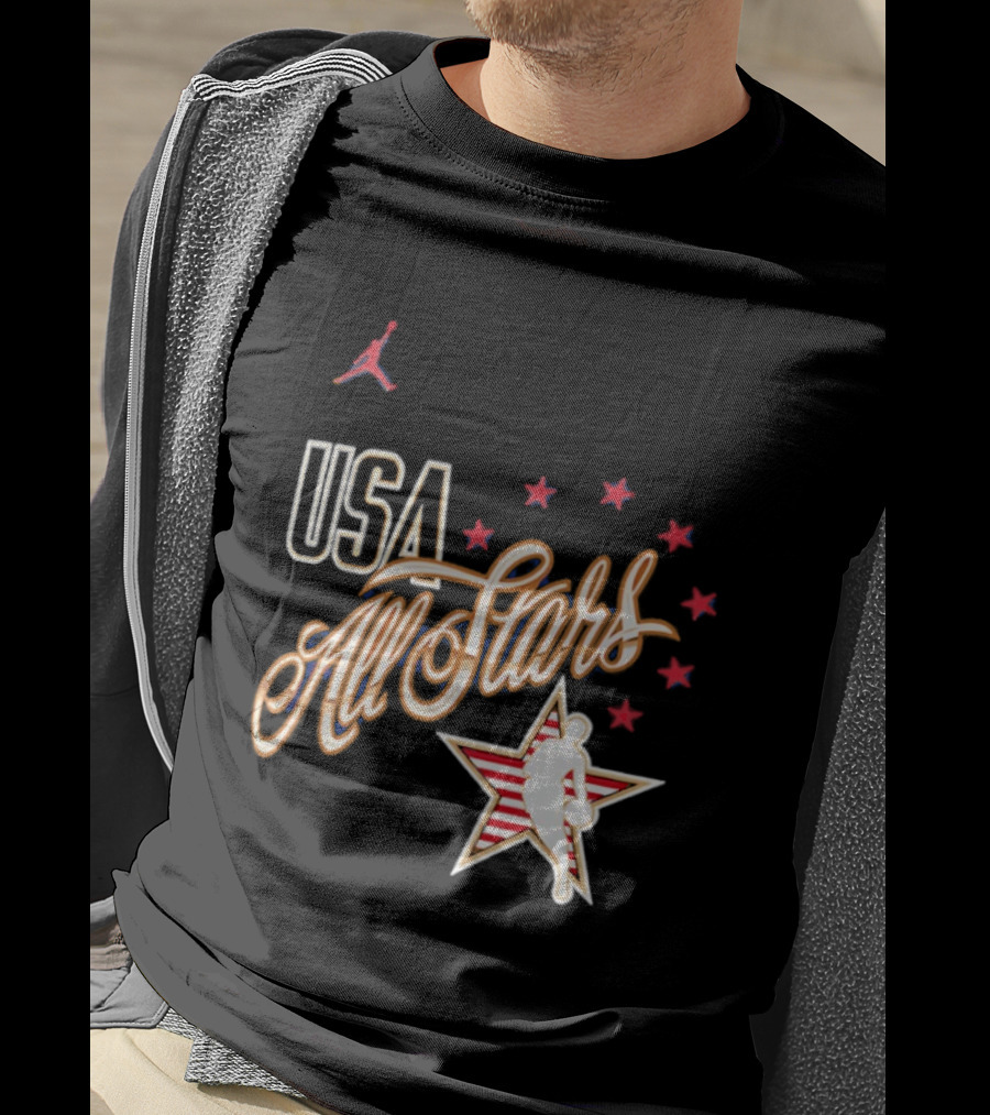 USA All Stars Basketball Red Stars Patriotic T-Shirt