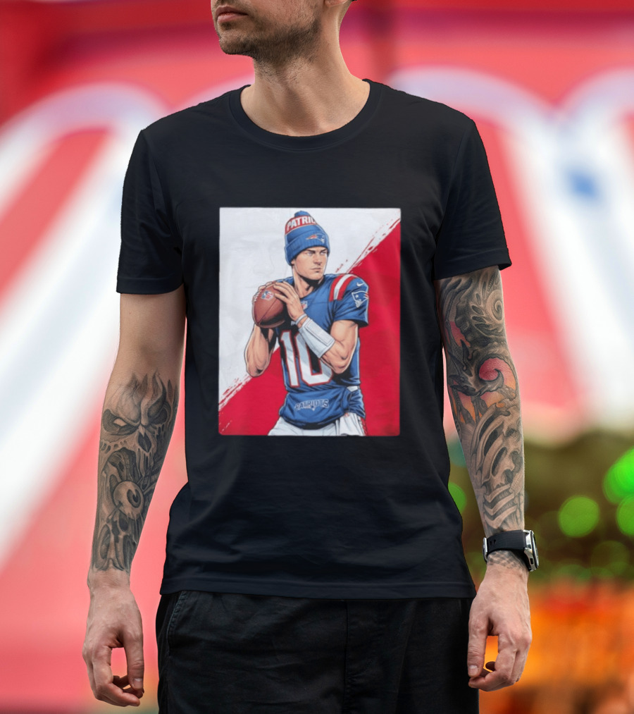 New England Patriots Number 10 Quarterback Throwing Football Beanie T-Shirt
