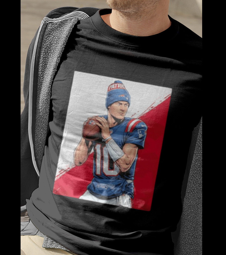 New England Patriots Number 10 Quarterback Throwing Football Beanie T-Shirt