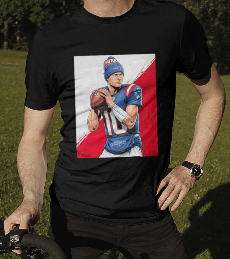 New England Patriots Number 10 Quarterback Throwing Football Beanie T-Shirt