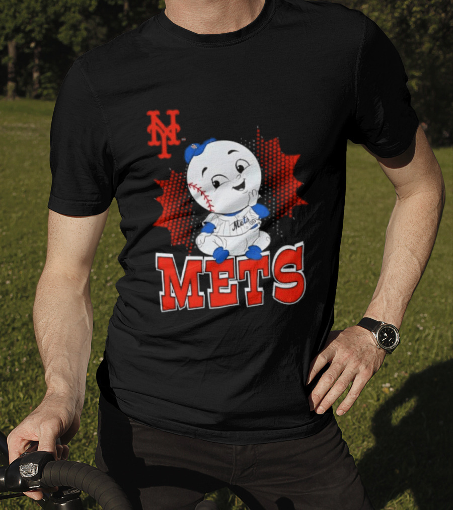NY Mets Mr. Met Cartoon Character With Baseball And Team T-Shirt