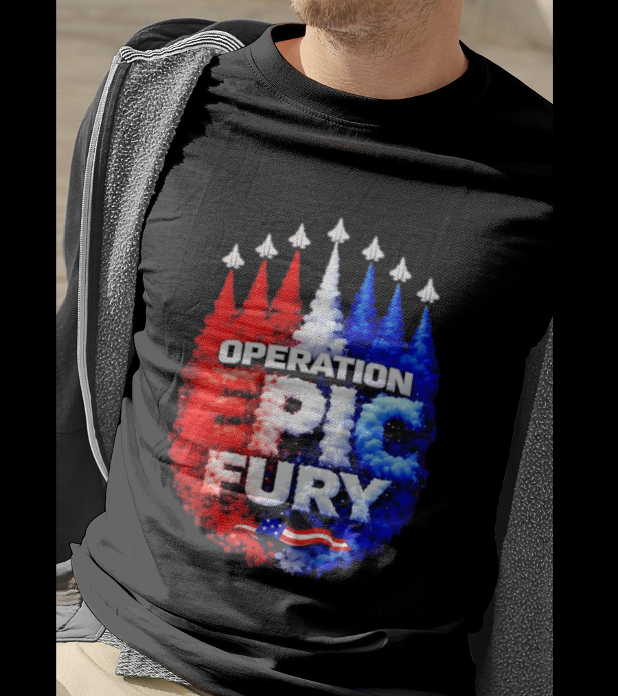 Operation Epic Fury US Flag Smoke Aircraft Formation Patriotic T-Shirt