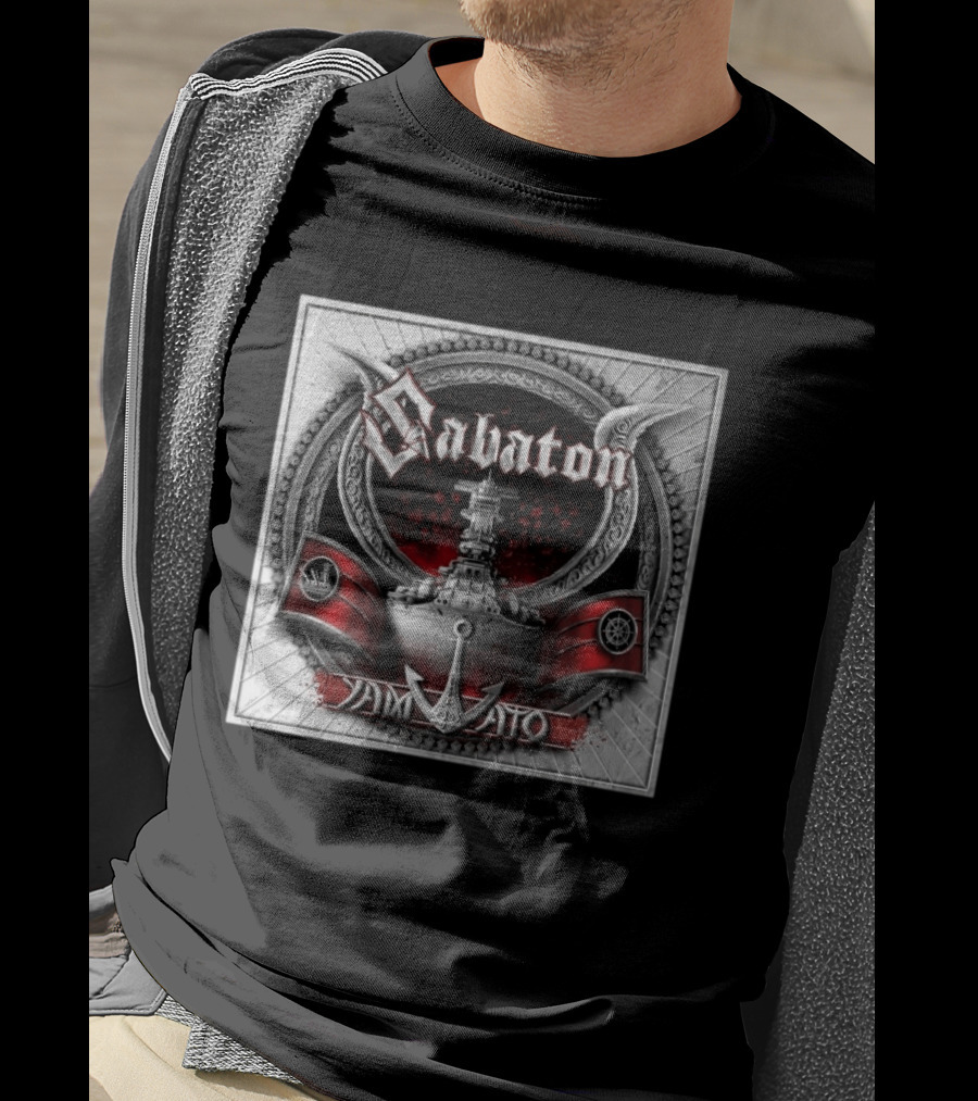 Sabaton Yamato Battleship Artwork With Red And Black Accents T-Shirt