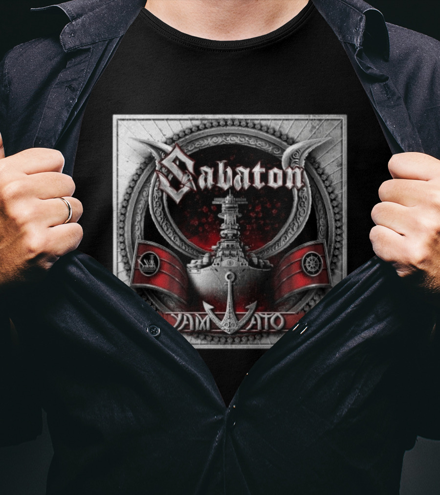 Sabaton Yamato Battleship Artwork With Red And Black Accents T-Shirt