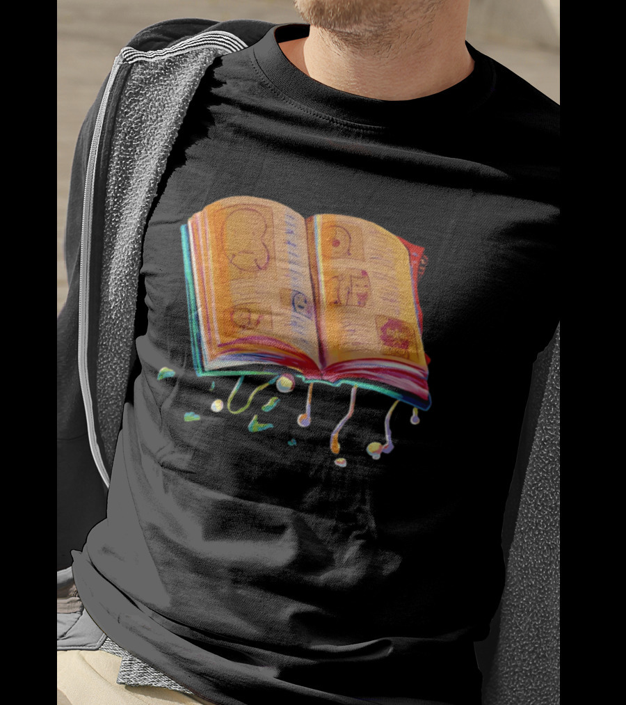 Sacri Book Open Pages With Expressive Faces Illustrations T-Shirt