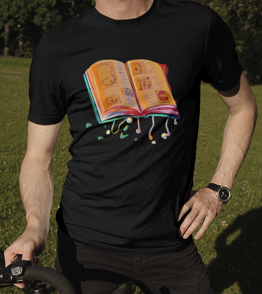 Sacri Book Open Pages With Expressive Faces Illustrations T-Shirt