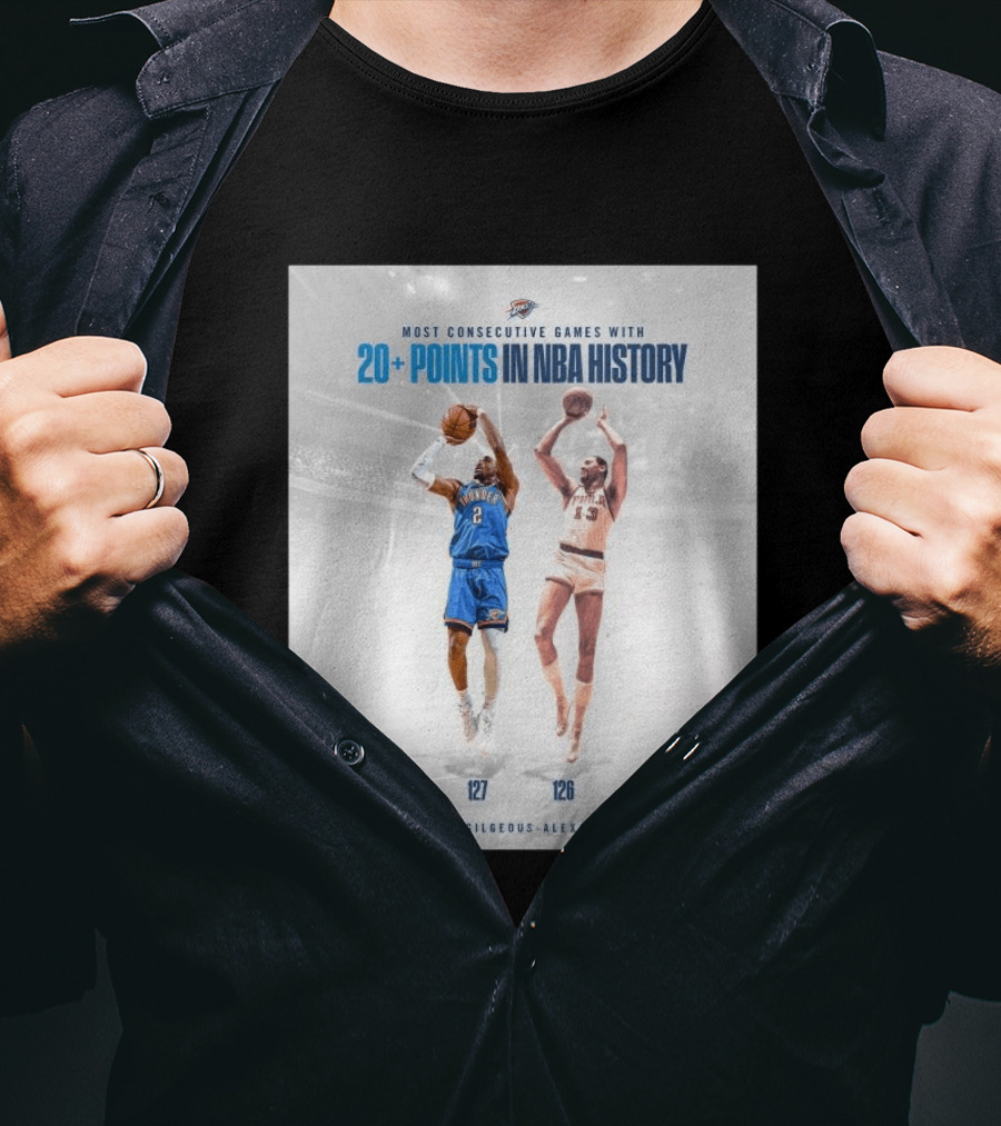 Shai Gilgeous Alexander OKC Thunder Most Consecutive Games With 20+ Points In NBA History 127 T-Shirt