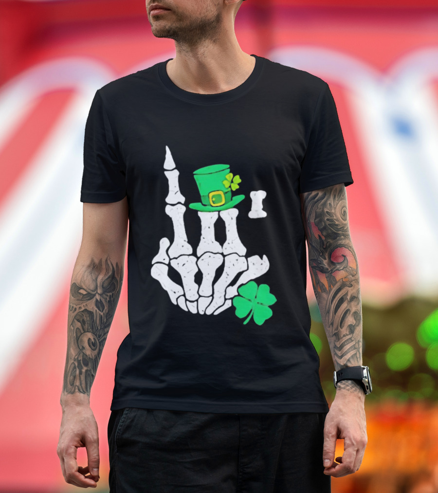 Skeleton Hand With Leprechaun Hat And Shamrock St Patricks Day T-Shirt