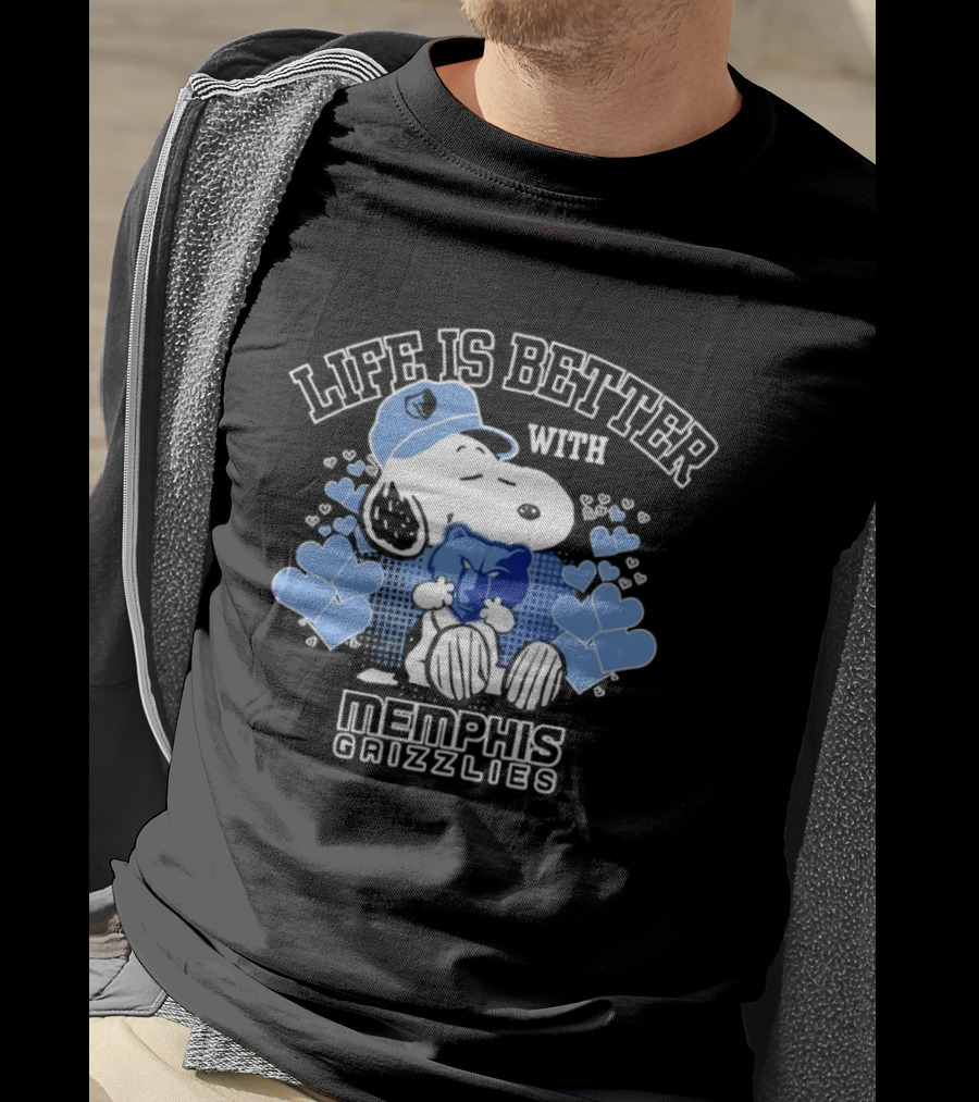 Life Is Better With Memphis Grizzlies Snoopy Holding Memphis Grizzlies T-Shirt