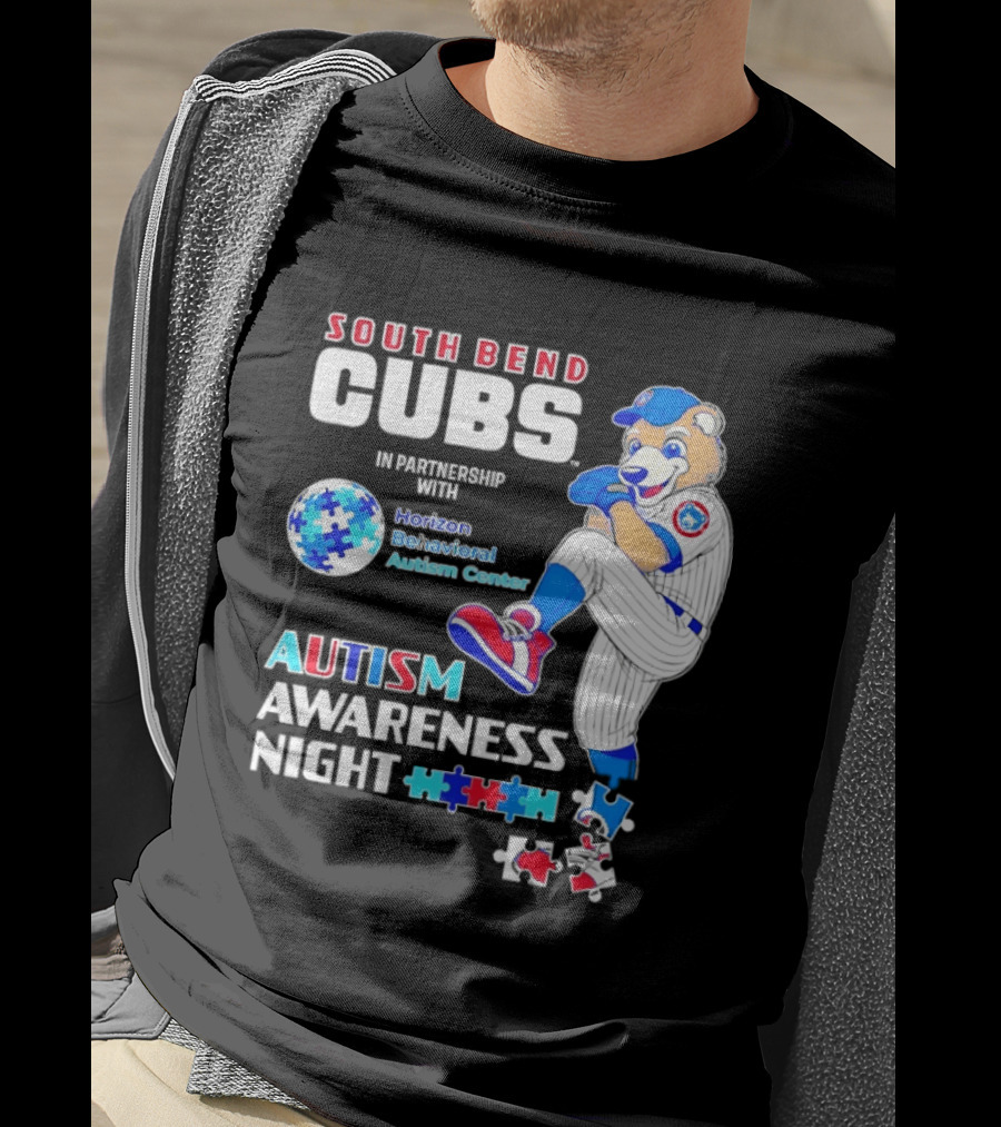 South Bend Cubs Autism Awareness Night Horizon Behavioral Autism Center Partnership T-Shirt