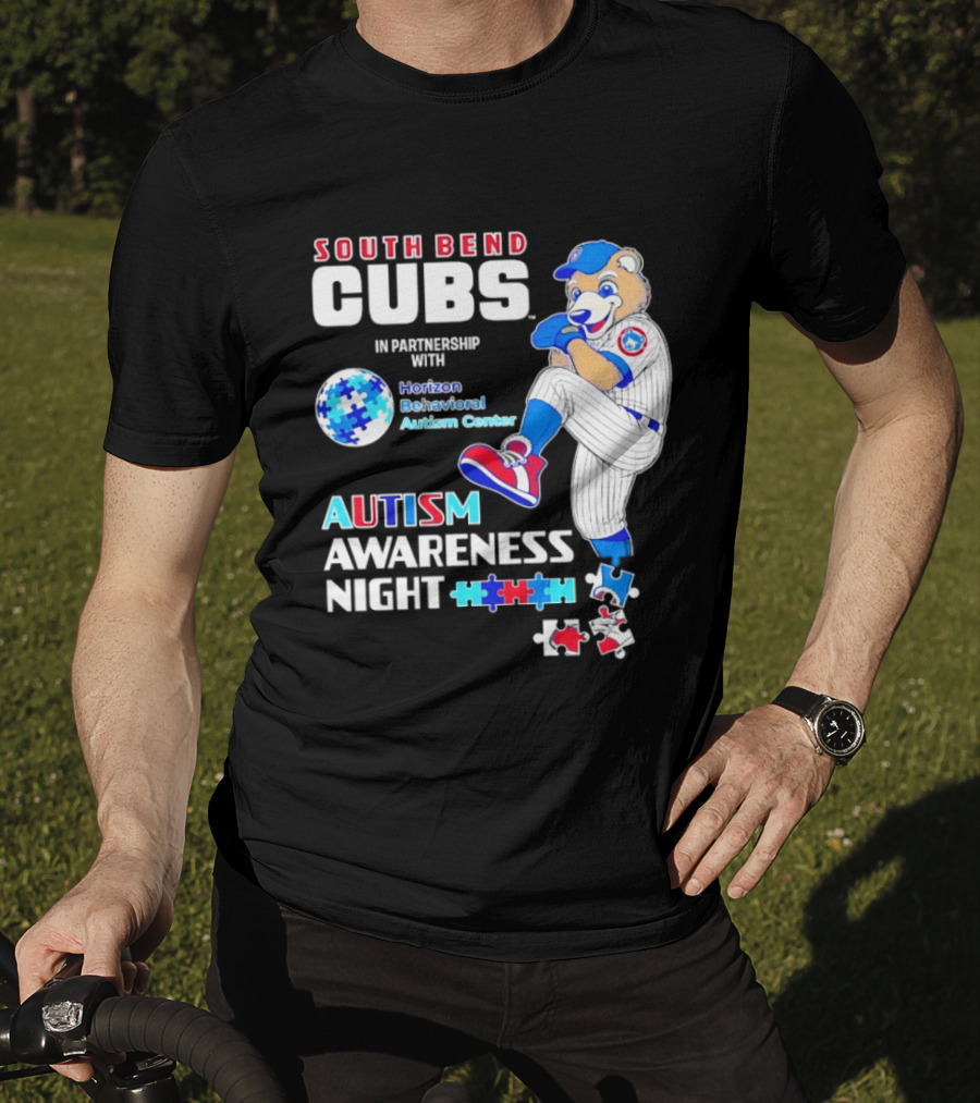 South Bend Cubs Autism Awareness Night Horizon Behavioral Autism Center Partnership T-Shirt