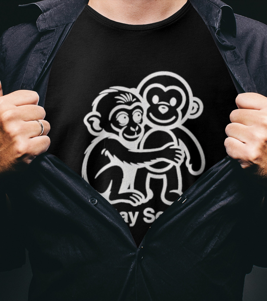 Stay Soft Monkey Hugging Monkey White Line T-Shirt