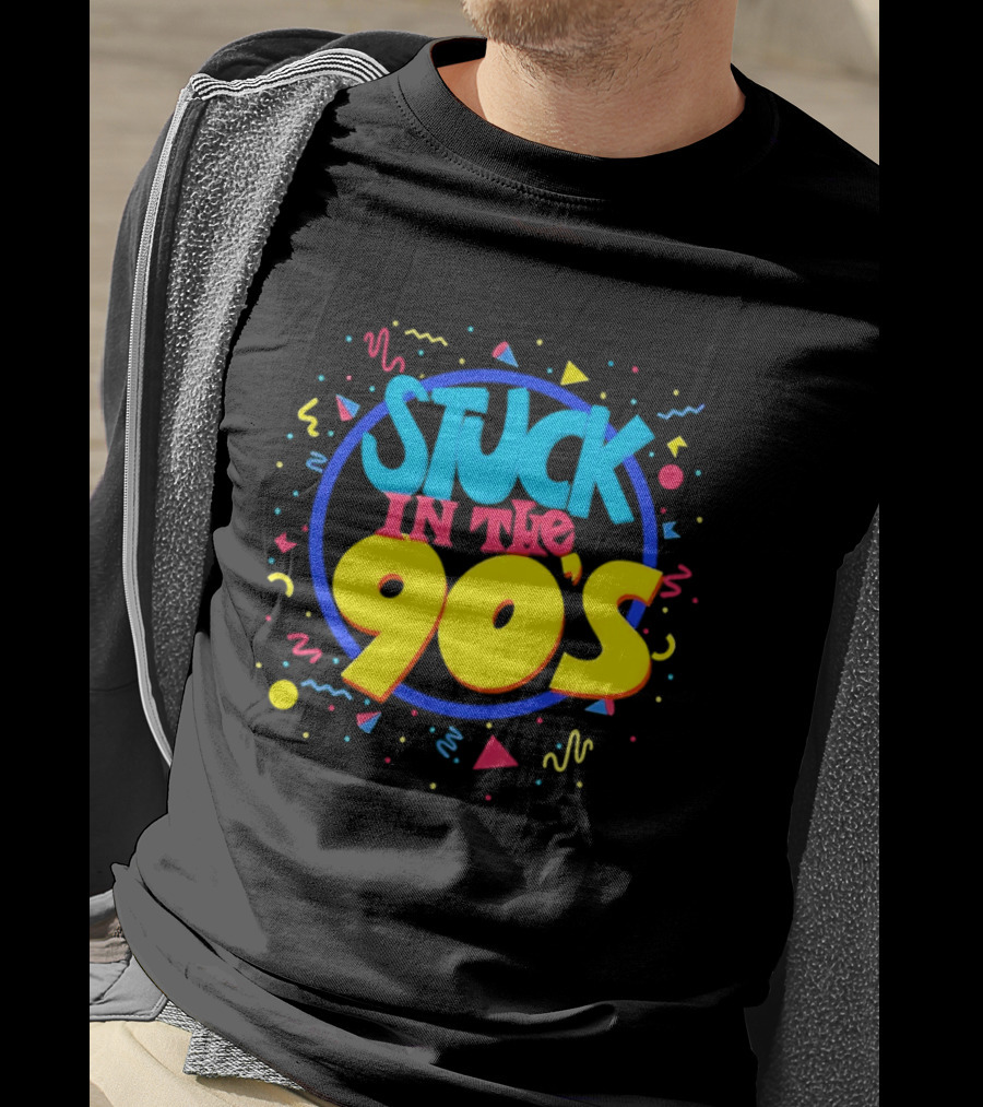 Stuck In The 90s Colorful Retro Vibes With Bold Typography And 90s T-Shirt