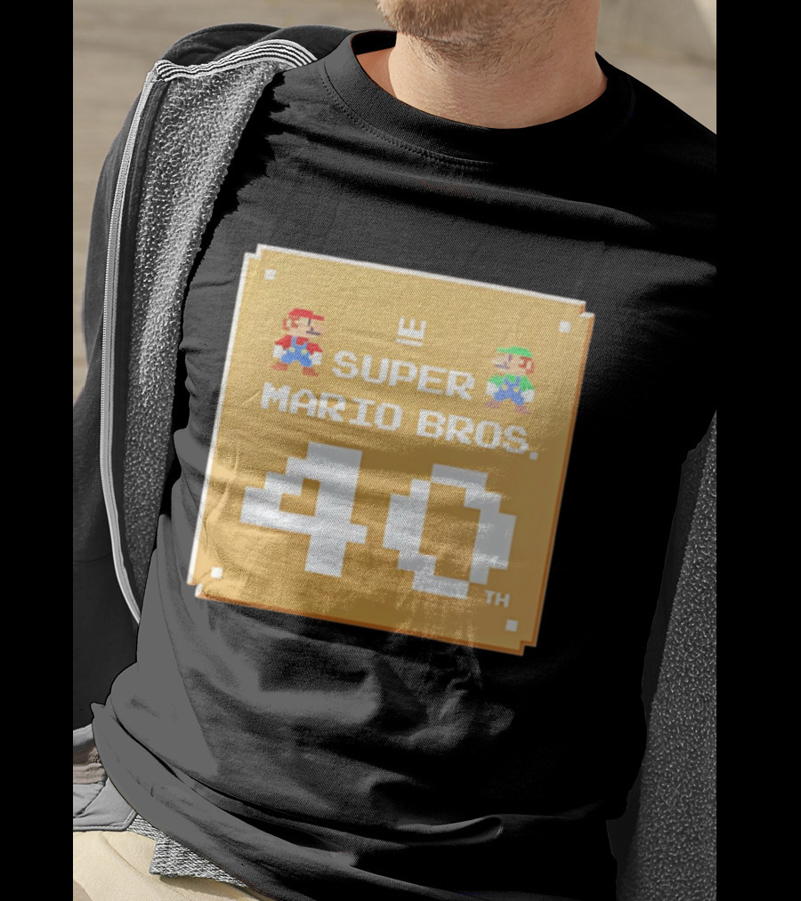 Super Mario Bros 40th Anniversary Mario Luigi Pixel T-Shirt