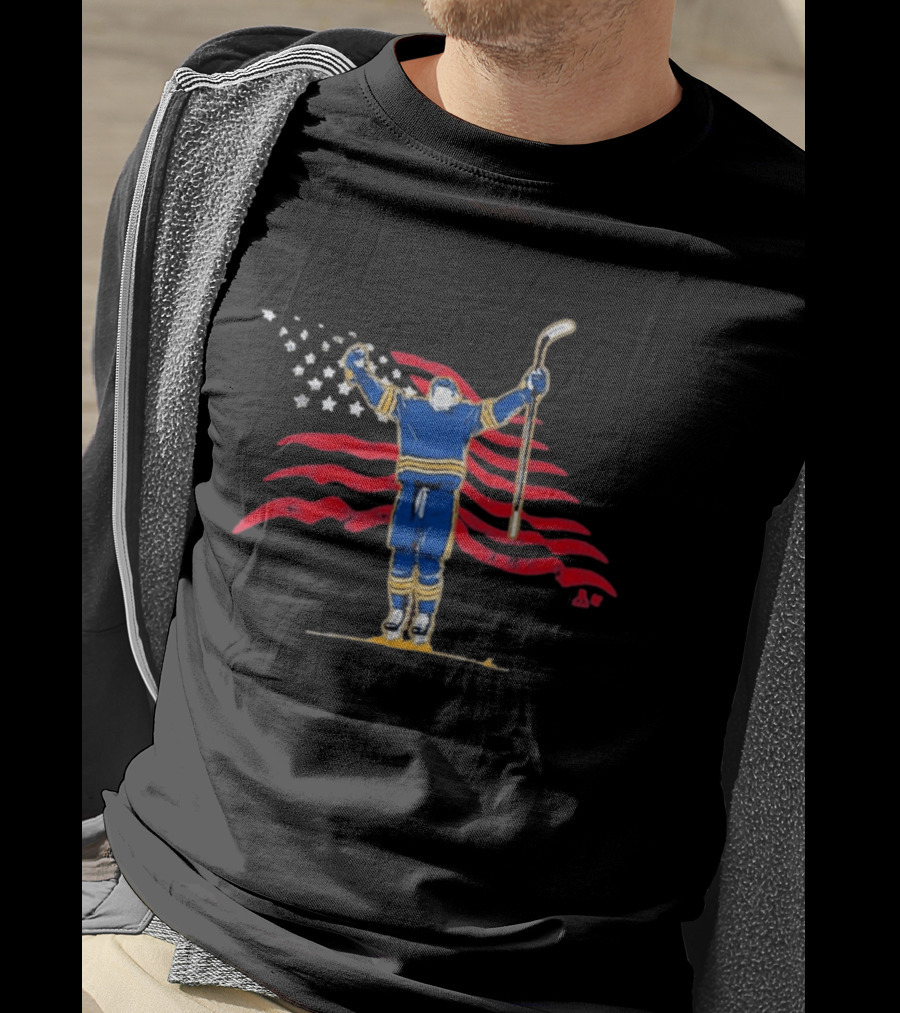 Tage Thompson Stars Stripes Hockey Celebration Pose T-Shirt