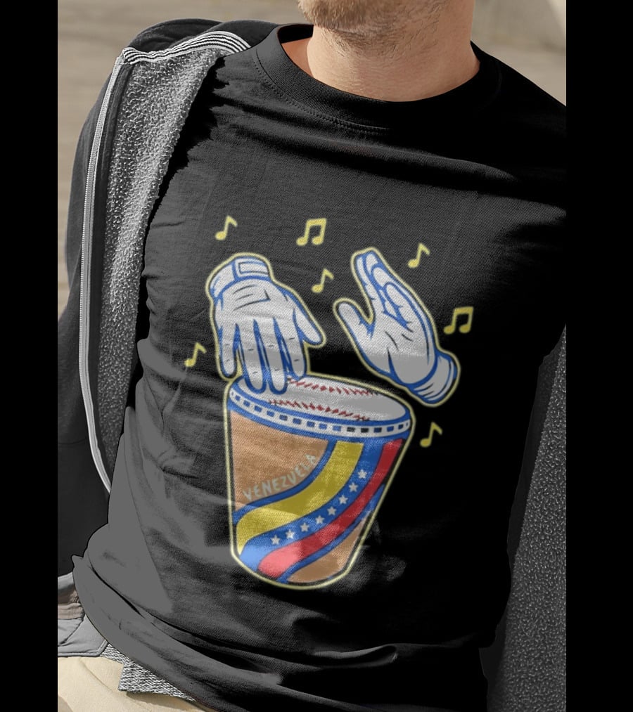 Venezuela Baseball Drum With Music Notes And Gloves T-Shirt