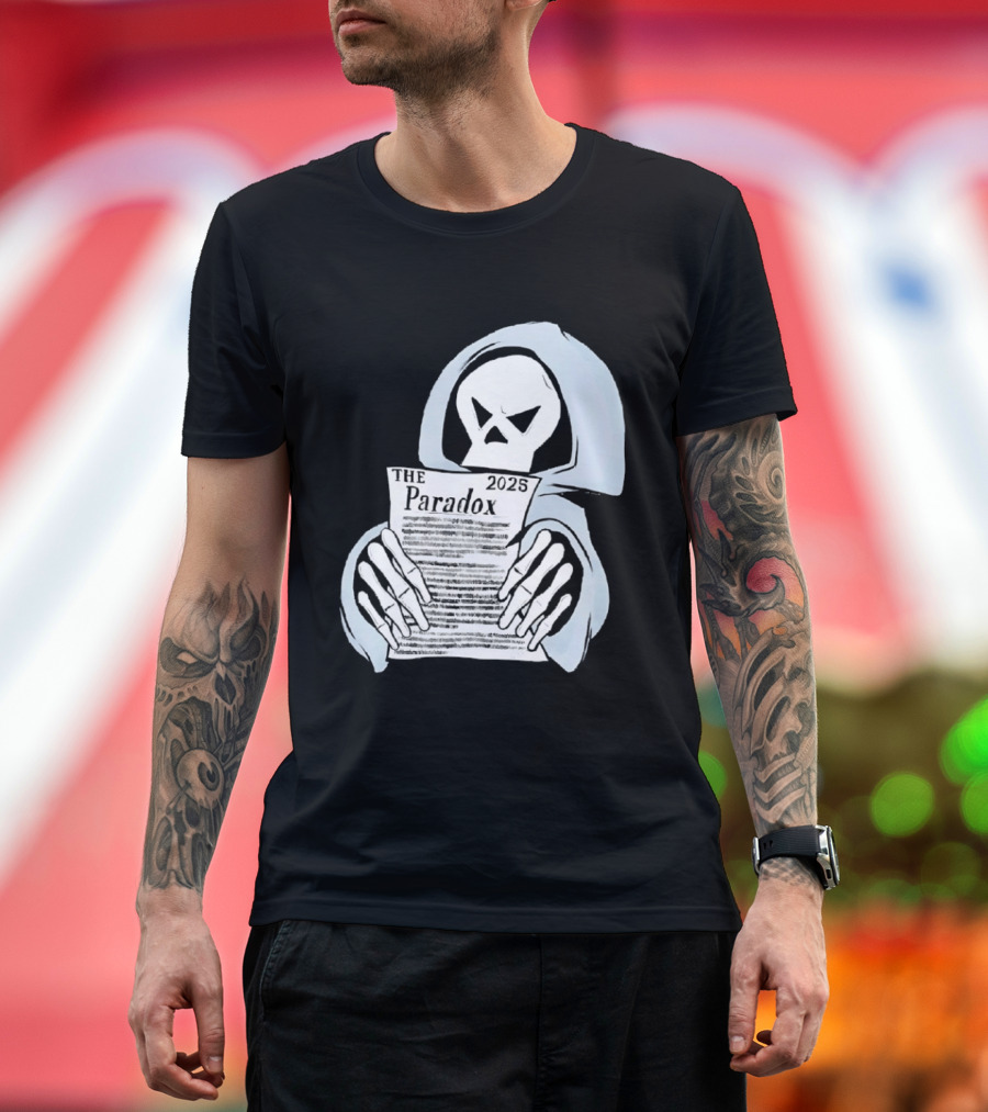 The Paradox Skull Grim Reaper Holding 2023 Newspaper T-Shirt