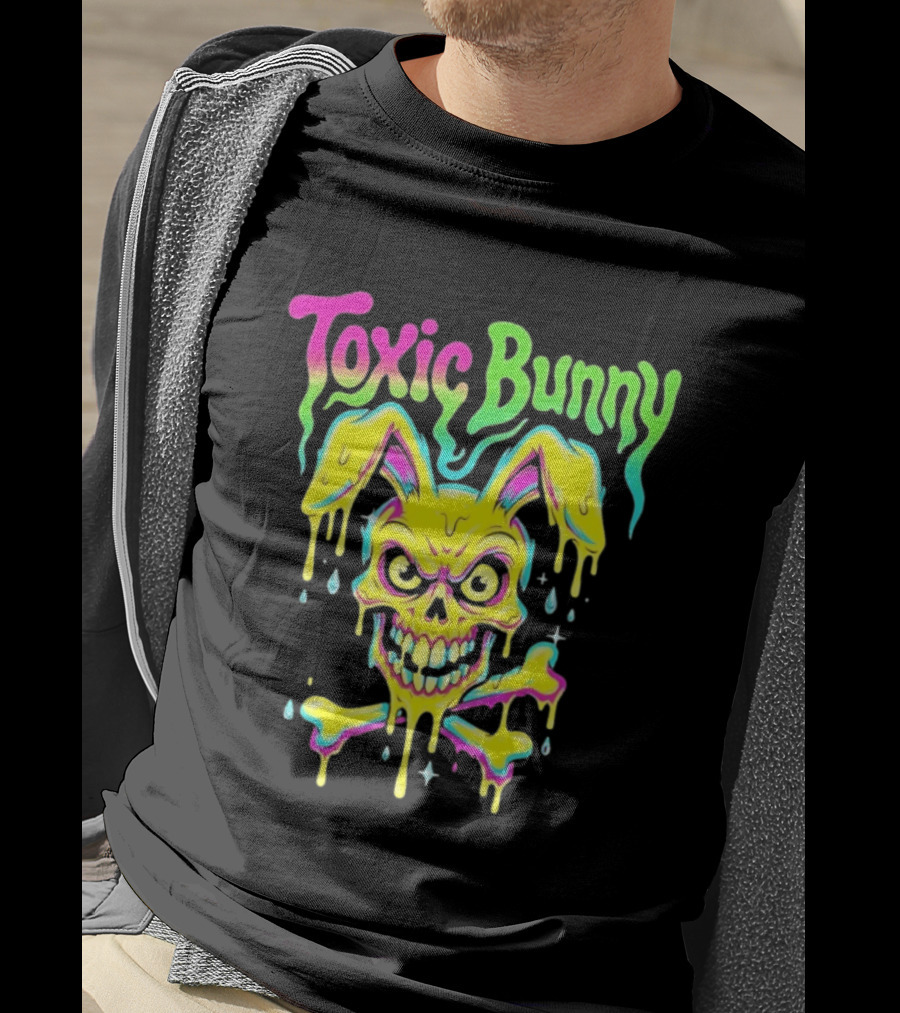 Toxic Bunny Dripping Skull Crossbones Neon T-Shirt