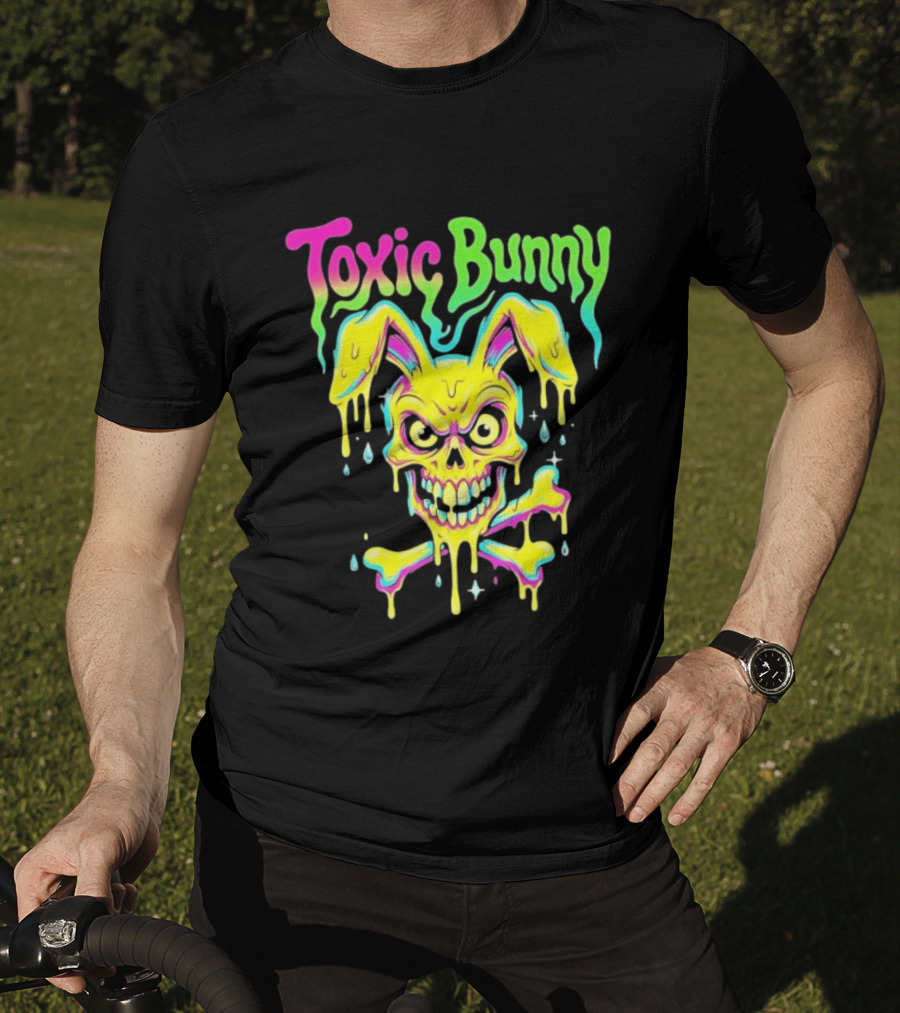 Toxic Bunny Dripping Skull Crossbones Neon T-Shirt