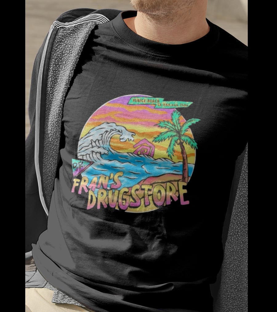 Venice Beach Dr. Fran's Drugstore Surf Wave Tropical Scene T-Shirt