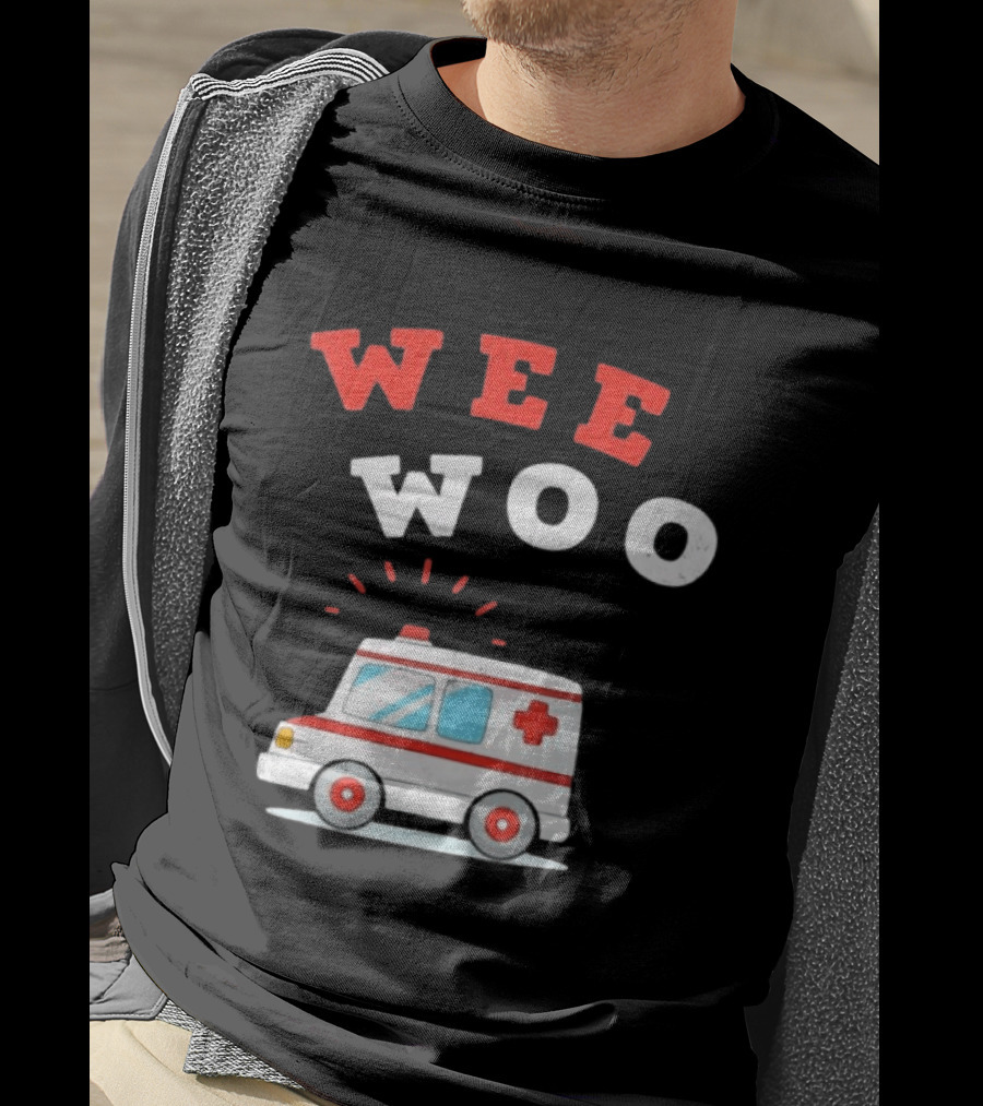 Wee Woo Cartoon Ambulance Emergency Vehicle Rescue Red And White T-Shirt