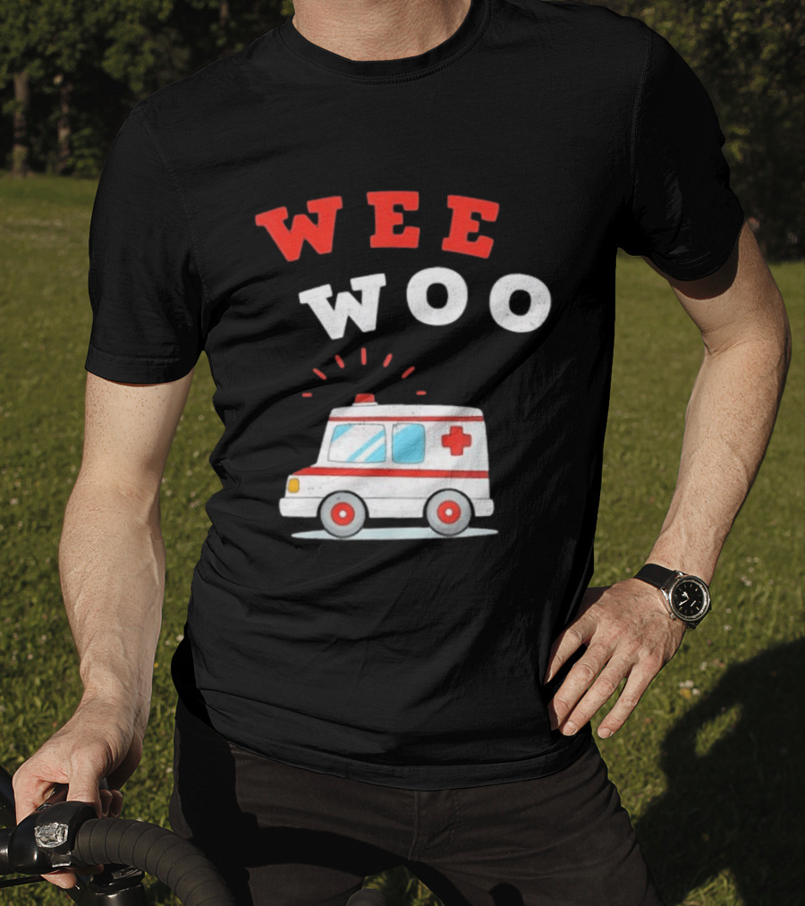 Wee Woo Cartoon Ambulance Emergency Vehicle Rescue Red And White T-Shirt