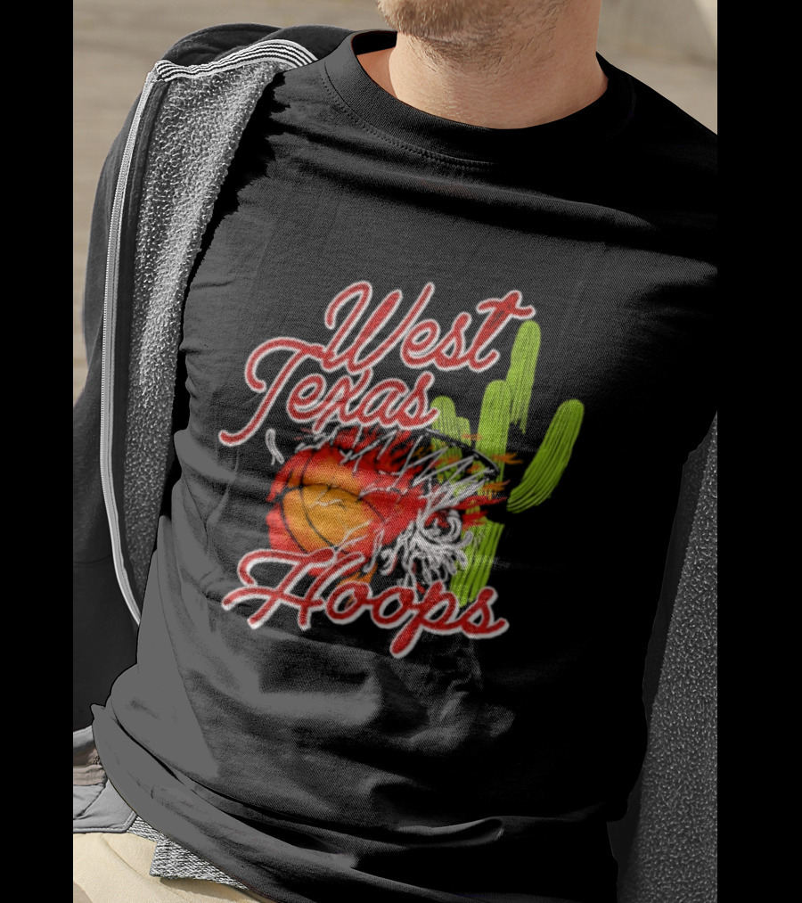 West Texas Hoops Flaming Basketball Desert Cactus Texas T-Shirt