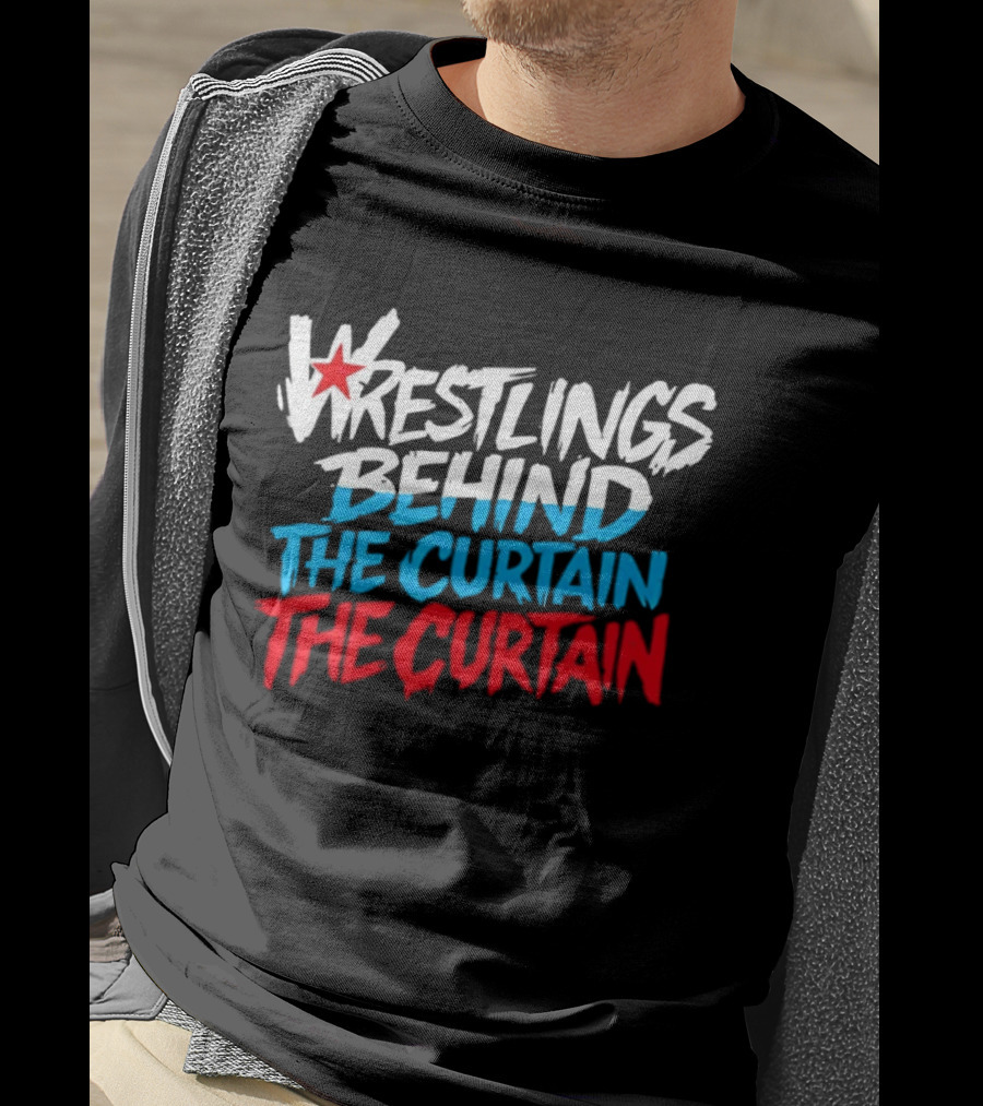 Wrestlings Behind The Curtain Star Logo Blue Red T-Shirt