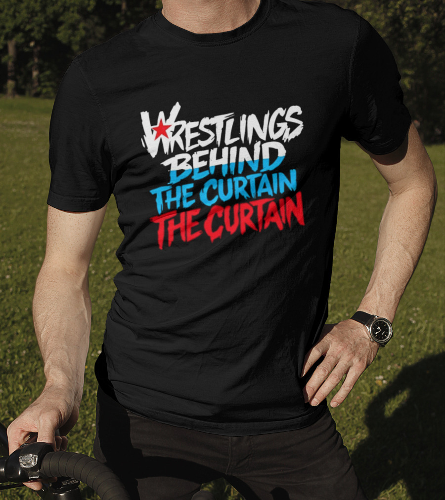 Wrestlings Behind The Curtain Star Logo Blue Red T-Shirt