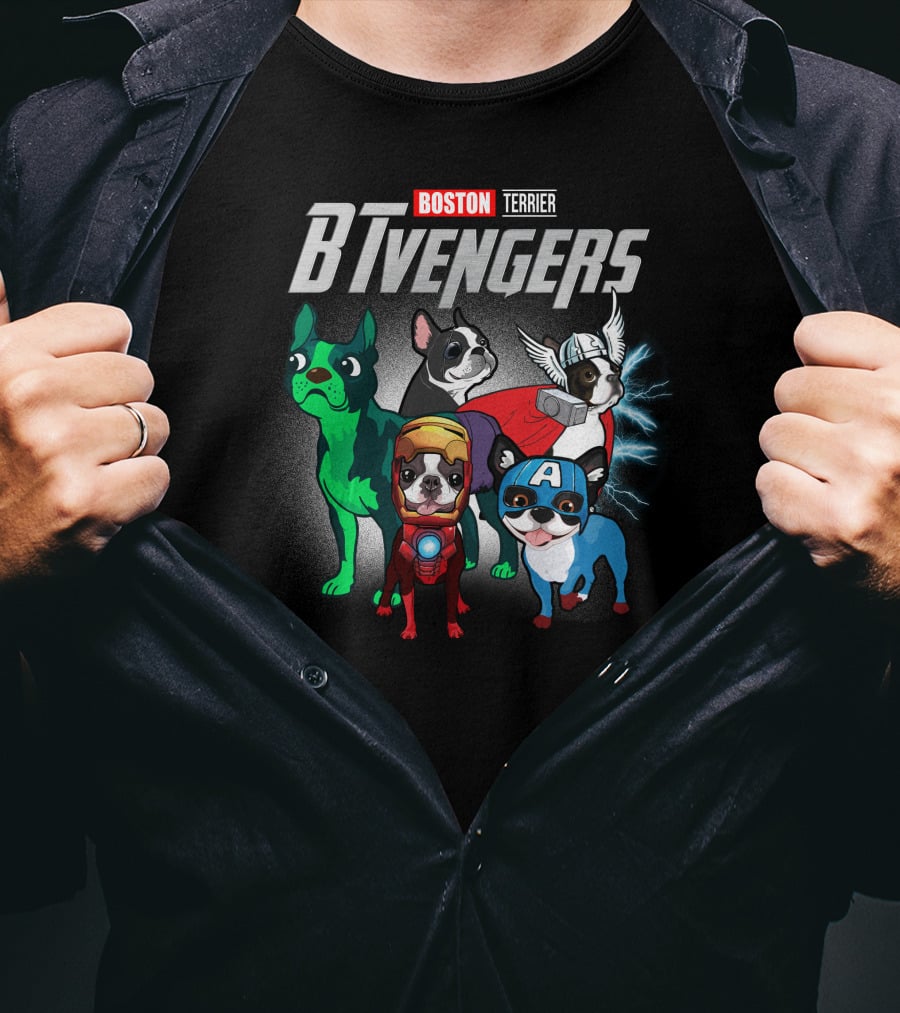 Boston Terrier BTvengers Superhero Dogs T-Shirt