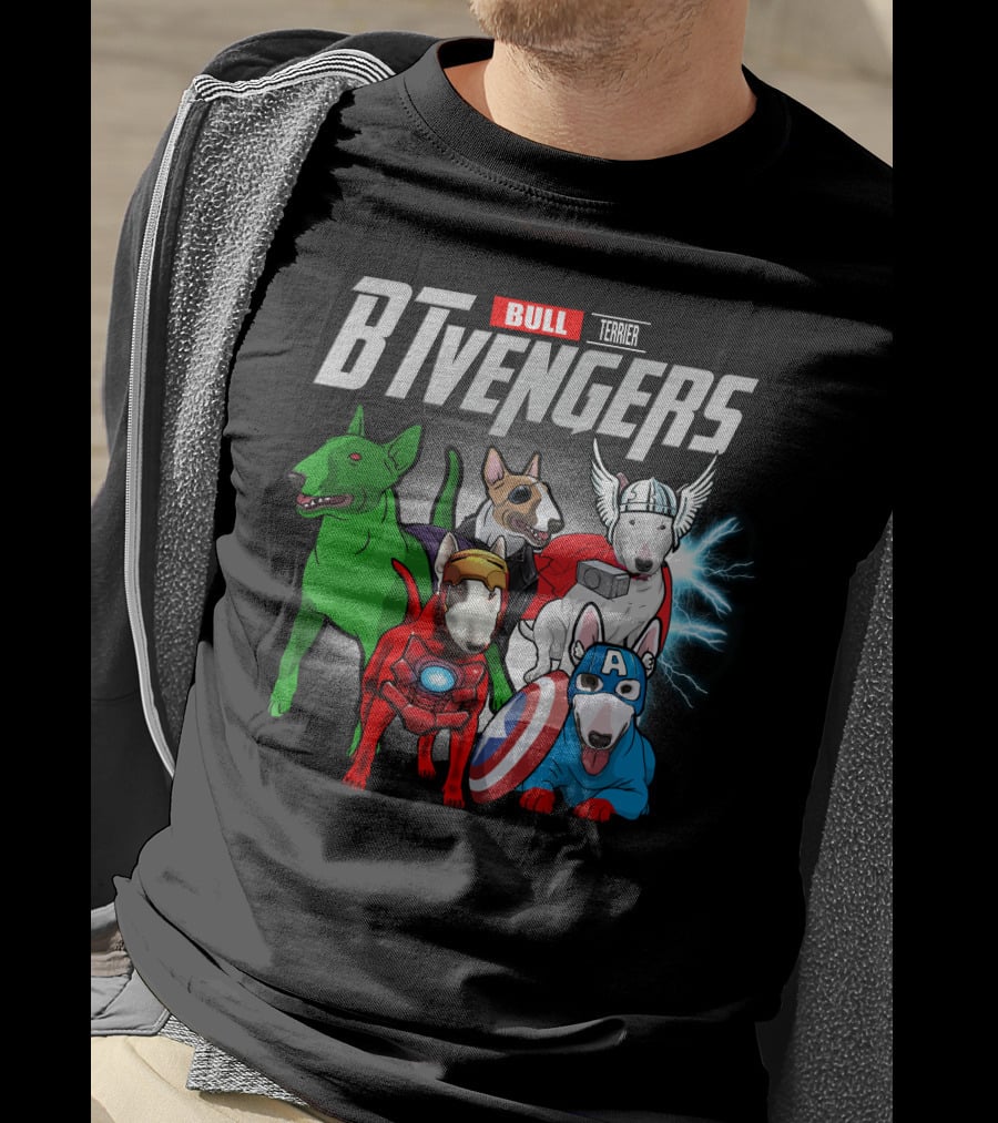 Bull Terrier BTvengers Superhero Dogs Ensemble T-Shirt