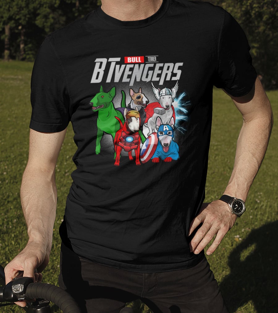 Bull Terrier BTvengers Superhero Dogs Ensemble T-Shirt