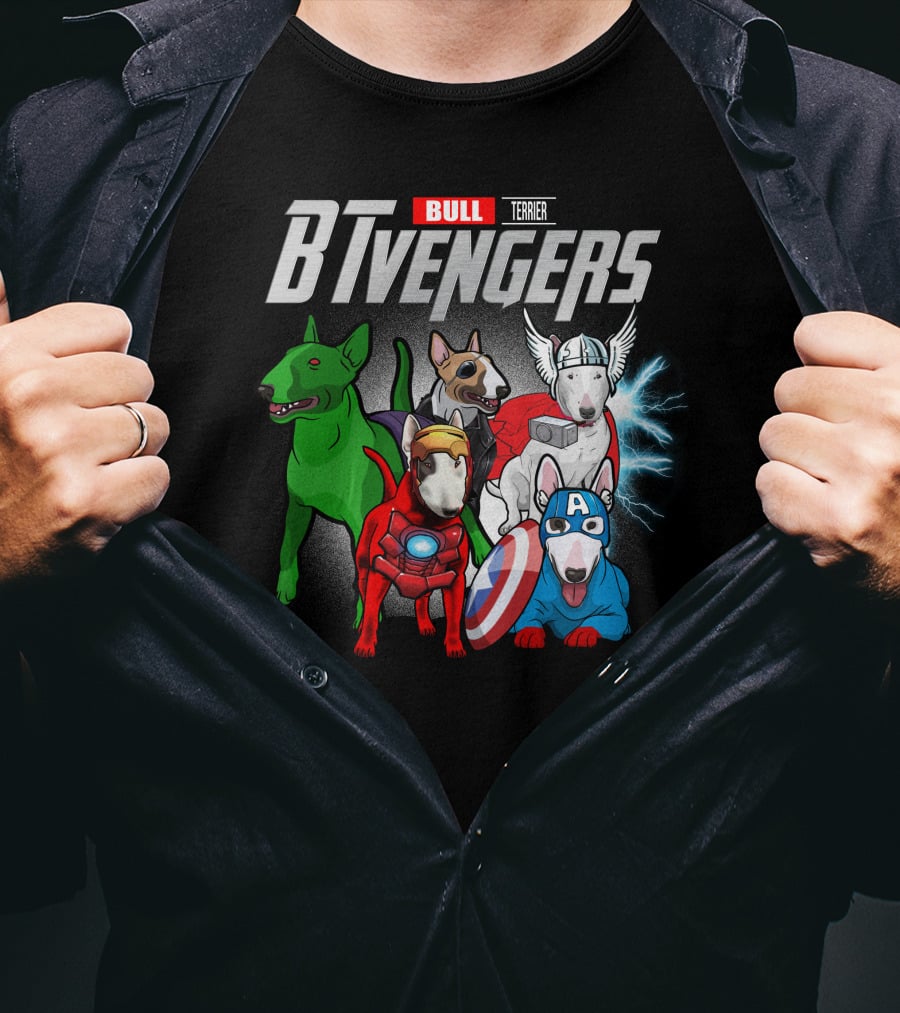 Bull Terrier BTvengers Superhero Dogs Ensemble T-Shirt