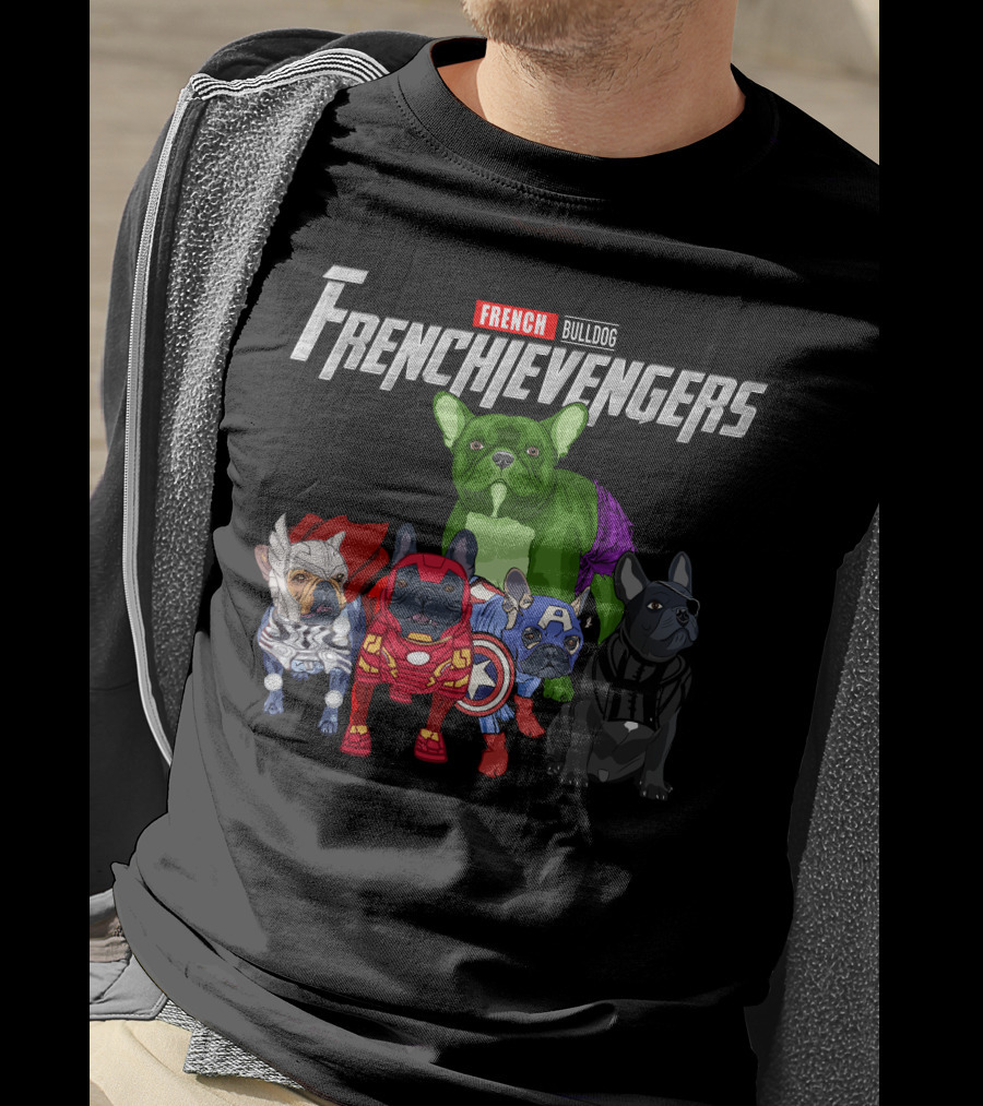 FRENCH Bulldog Frenchievengers Comic Heroes Dogs T-Shirt