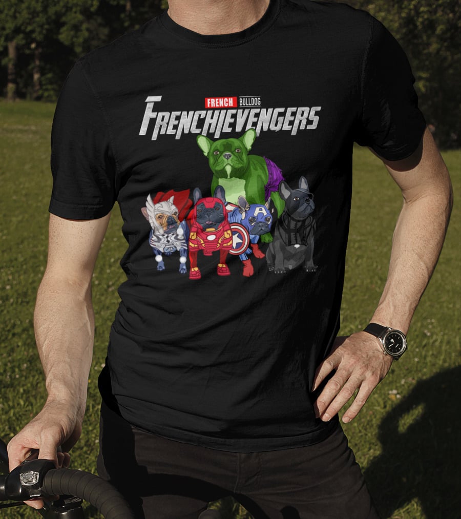 FRENCH Bulldog Frenchievengers Comic Heroes Dogs T-Shirt