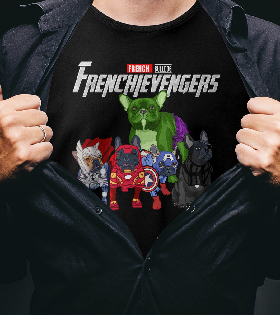 FRENCH Bulldog Frenchievengers Comic Heroes Dogs T-Shirt