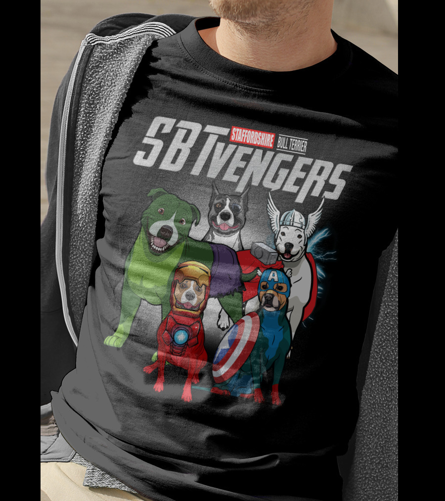Staffordshire Bull Terrier SBTvengers Superhero Dogs T-Shirt