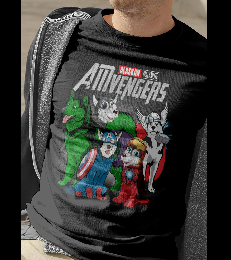 Alaskan Malamute AMvengers Superhero Dogs Assemble T-Shirt